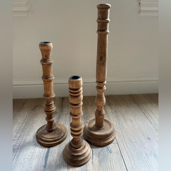 Magnolia Home Rustic Wooden Candle Holders Set of 3 French Farmhouse Modern - Picture 2 of 16